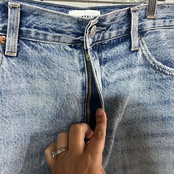 Pistola Distressed Raw Hem Light Wash Denim Jean Shorts Size 32 14 Large XL - Picture 2 of 7